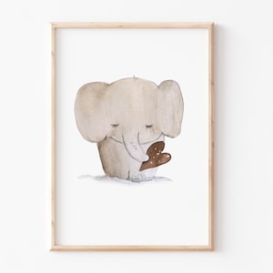 Kinderbild Elefant mit Herz, Poster Kinderzimmer, Tierposter, Kinderposter, Kinderbilder Elefanten, Kinderzimmer Poster Elefanten, Pipapier