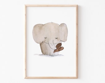 Kinderbild Elefant mit Herz, Poster Kinderzimmer, Tierposter, Kinderposter, Kinderbilder Elefanten, Kinderzimmer Poster Elefanten, Pipapier