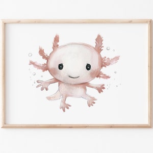 Kinderbild "Axolotl",A4 A3 Kinderposter Kinderzimmer, Wanddekoration, Kinderbilder, Schwanzlurch, Amphibien Bild, Axolotl Bild, Tierposter