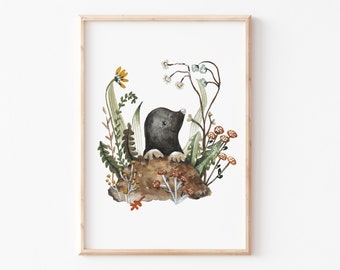 Children's picture "Mole" A4 A3, children's poster, animal poster, children's room pictures, animal print children's room, mole poster