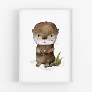 Kinderbild Otter A4 A3, Poster, Tierposter, Kinderzimmer Deko, Wanddeko Kinderzimmer, Waldtiere Bilder afbeelding 4