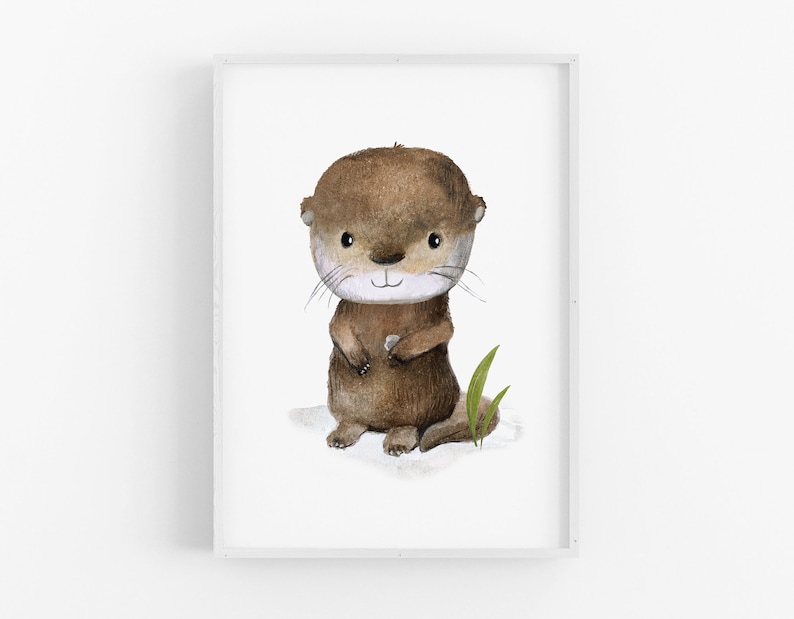 Kinderbild Otter A4 A3, Poster, Tierposter, Kinderzimmer Deko, Wanddeko Kinderzimmer, Waldtiere Bilder afbeelding 4