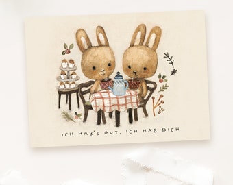 Card "I'm lucky, I've got you" Mother's Day Card Father's Day, Wedding Anniversary Card, Thank You Card, Valentine's Day Card Girlfriend Boyfriend, Rabbits