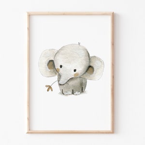Kinderposter Poster "Elefant mit Blume" A3 A4  Kinderzimmer, Poster, Elefant Tierposter, Kinderzimmer Bilder, Tierprint Kinderzimmer