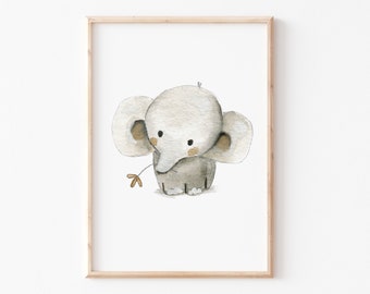 Affiche pour enfants « Éléphant avec fleur » A3 A4 Chambre d’enfant, affiche, affiche d’animal éléphant, images de chambre d’enfant, chambre d’enfant à imprimé animalier