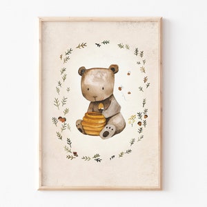 Boho children's picture Honey Bear, poster children's room decoration, wall decoration children's room, bear poster image 2