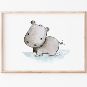Kinderbild DIN A4 A3 Kinderposter "Nilpferd" Tierposter, Kinderzimmer Bild, Poster Kinderzimmer Kinderbild, Kinderbild  Tierprint, Hippo