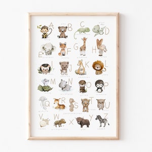Kinderbild "ABC" Poster, DIN A4 A3 A2, ABC Poster,Alphabet Bild, Poster Kinderzimmer, Buchstaben Poster