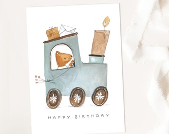 Geburtstag Karte Kind, Karte Geburtstag, Geburtstagskarte, Kindergeburtstag Karte, Einladung Kindergeburtstag, Karte Lok Eisenbahn Postkarte