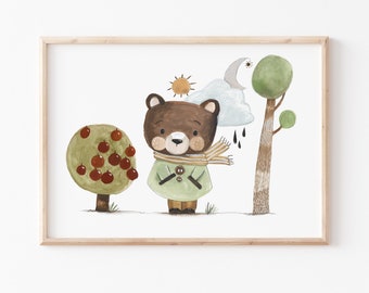 Children's picture "Walk" bear poster, children's poster, children's room pictures, children's room decoration