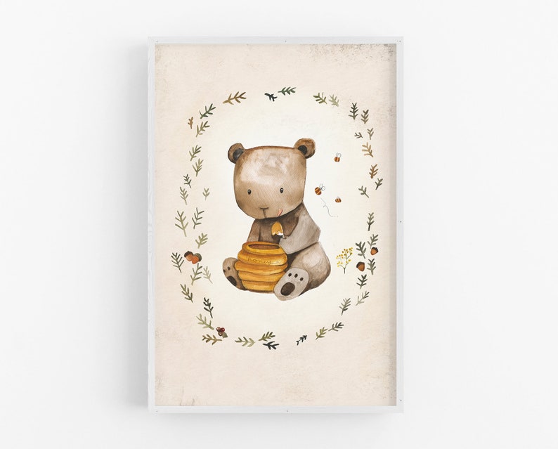 Boho children's picture Honey Bear, poster children's room decoration, wall decoration children's room, bear poster image 4