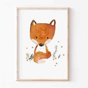 Kinderbild Fuchs A4 A3, Poster Waldtiere Poster, Kinderzimmer, Wanddekoration, Bild Fuchs, Waldtiere Kinderzimmer, Poster Kinderzimmer Bild 1