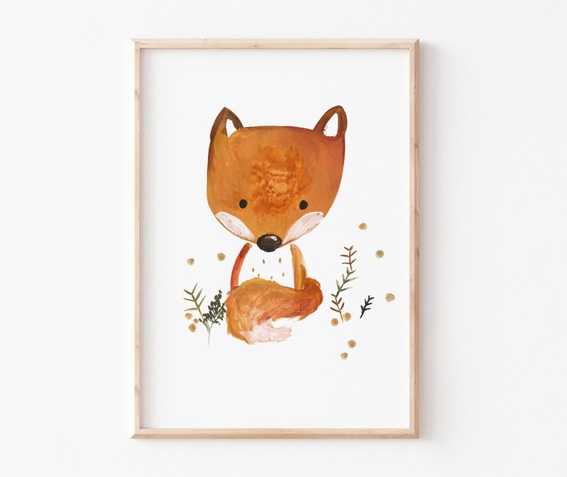 Kinderbild Fuchs A4 A3, Poster Waldtiere Poster, Kinderzimmer, Wanddekoration, Bild Fuchs, Waldtiere Kinderzimmer, Poster Kinderzimmer Bild 1