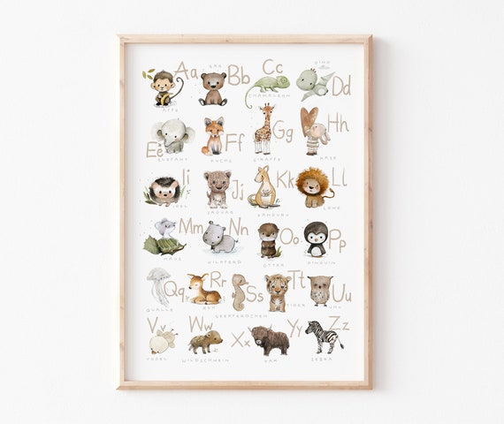 ABC Poster Kinderzimmer, DIN A4 A3 A2, ABC Poster, Alphabetposter Kinderzimmer Kleinbuchstaben, Buchstaben Poster, Kinderposter Kinderbilder