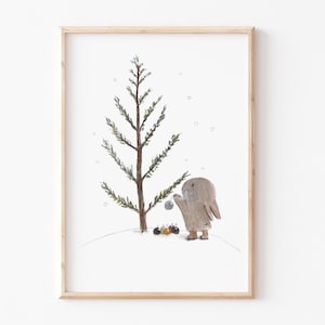 Poster Kinderzimmer A4 A3 "Weihnachtsbaum schmücken", Kinderbilder, Kinderposter Weihnachtsbild, Weihnachten Poster, Deko Weihnachten Kinder
