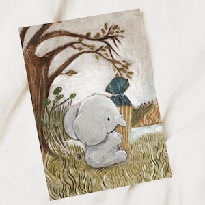 Einschulung Karte "Elefant unter Baum" mit Schultüte, Karte zum Schulanfang, Einladung, Karte Schulstart, DIN A6