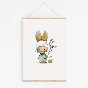 Kinderzimmer Kinderbild Hase Natur, Poster Kinderzimmer Deko, Babyzimmer Deko, beige hellblau zdjęcie 3