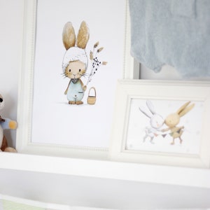 Kinderzimmer Kinderbild Hase Natur, Poster Kinderzimmer Deko, Babyzimmer Deko, beige hellblau zdjęcie 4