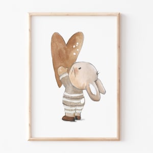 Kinderbild "Hase mit Herz" A4 A3 Kinderposter, Poster, Tierprint, Kinderzimmer, Tierposter, Hasenposter, Kinderzimmer Bilder, Boho Poster