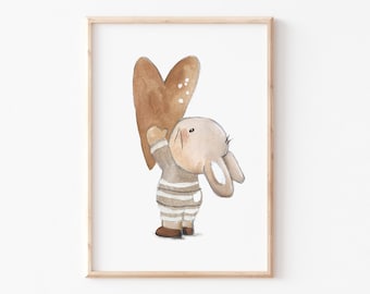 Kinderbild "Hase mit Herz" A4 A3 Kinderposter, Poster, Tierprint, Kinderzimmer, Tierposter, Hasenposter, Kinderzimmer Bilder, Boho Poster