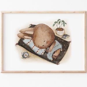 Kinderbild "Hase träumt" A4 A3, Poster Kinderposter, Babyzimmer, Wanddeko, Kinderzimmer Deko, Kinderposter, Babyposter, Hasenposter