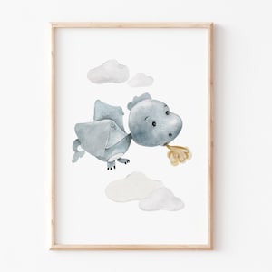 Kinderbild Poster A4 A3 "Feuerdrache", Poster Kinderzimmer Drache Bild, Dino Bild, Tierposter,  Kinderposter Dino, Kinderzimmerbild, Dinos