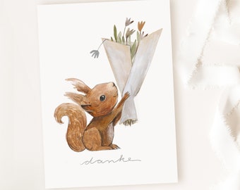 Thank you card "Squirrel Thank you", thank you, say thank you, bouquet card, thank you gift, thank you gifts, farewell card DIN A6