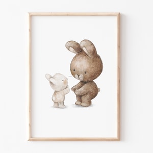 Kinderbild Kinderposter A4 A3  Kinderzimmer "Hasen groß klein", Geschwisterbild,  Kinderposter, Tierbild Hasen, Poster Kinderzimmer