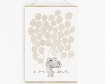 Gästeposter 40 Ballons, Geschenk zur Taufe, Gästebuchposter, Gästebild Koala, Namen Fingeradruck, Taufe, Babyparty, DIN A3