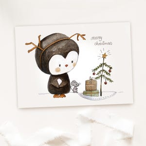 Weihnachtskarten "Weihnachtsabend", Kinder Karten Weihnachten, Pinguin Weihnachtspost, DIN A6, ca. 0,46 mm dick
