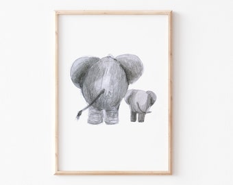 Kinderbild "Elefanten groß klein", Elefantenbild, Kinderzimmer, Poster, Wanddeko, nursery decor, Kinderzimmer Deko