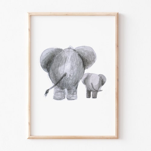 Image d’enfant « Éléphants grands petits », image d’éléphant, chambre d’enfant, affiche, décoration murale, décoration de chambre d’enfant, décoration de chambre d’enfant
