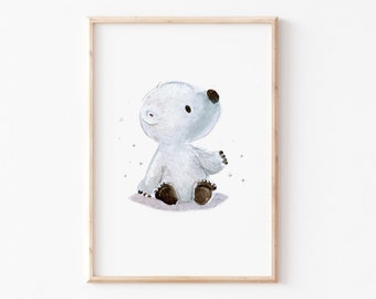 Kinderbild "Eisbär" A4 A3, Tierposter, Poster Kinderzimmer, Bilder, Kinderzimmer Dekor, Kinderzimmer Deko, Tierbilder Kinderzimmer