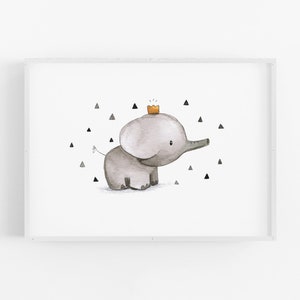 Kinderbild Kinderposter A4 A3 Elefant mit Krone Kinderzimmer Bild, Kinderposter, Kinderzimmer Wanddeko, Tierprint, Poster Kinderzimmer zdjęcie 3