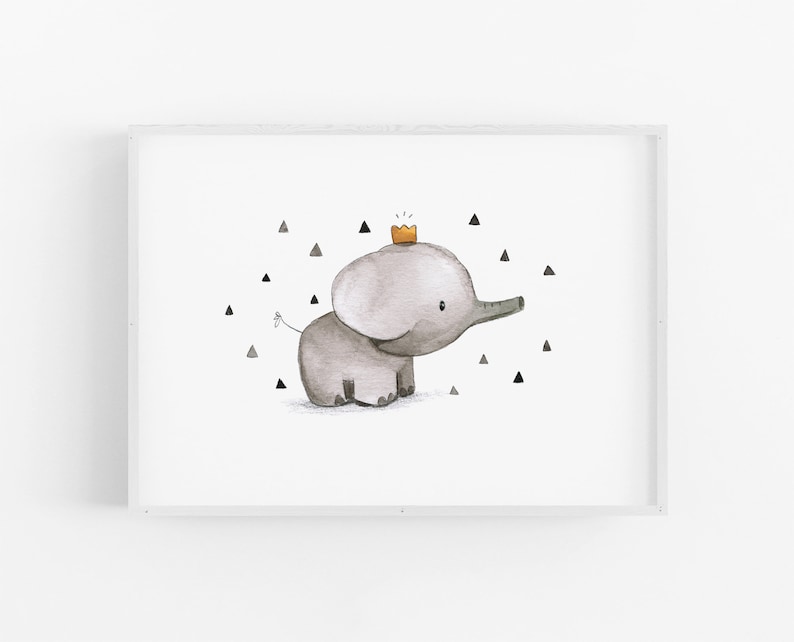 Kinderbild Kinderposter A4 A3 Elefant mit Krone Kinderzimmer Bild, Kinderposter, Kinderzimmer Wanddeko, Tierprint, Poster Kinderzimmer zdjęcie 3