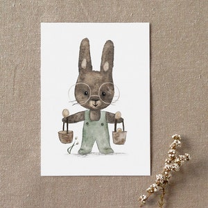 Osterkarte "Hase mit Körbchen", Osterkarten, Karten für Ostern, Postkarten, Osterdeko, Hasenbilder, DIN A6