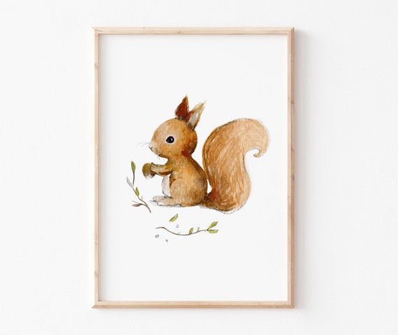 Tierposter Eichhörnchen Kinderzimmer, Bild Poster Kinderzimmer Kinderbild Waldtiere, A3 Kinderzimmer, Kinderposter, Waldtiere A4, Poster,