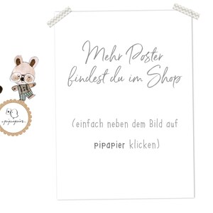 May include: A white card with the text "Mehr Poster findest du im Shop (einfach neben dem Bild auf pipapier klicken)" in gray text. The card is decorated with a small illustration of a bear wearing glasses and a brown and white floral design.
