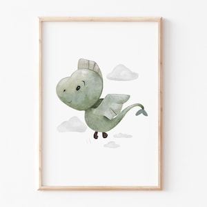 Kinderbild Poster A4 A3 "Drache seitlich", Kinderzimmer Drache Bild, Dino Bild, Tierposter,  Kinderposter Dino, Kinderzimmerbilder, Dinos