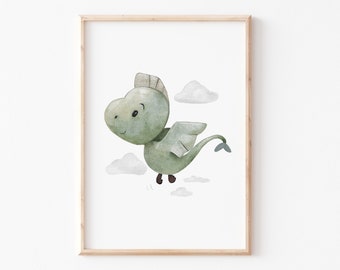 Kinderbild Poster A4 A3 "Drache seitlich", Kinderzimmer Drache Bild, Dino Bild, Tierposter,  Kinderposter Dino, Kinderzimmerbilder, Dinos