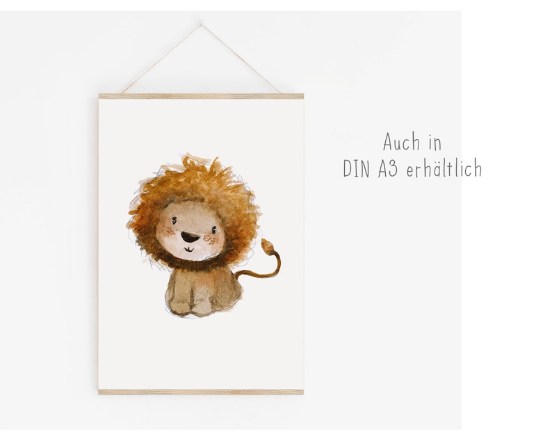 Kinderbild "Löwe" A4 A3, Kinderposter, Löwenposter, Tierposter, Aquarell, Tier-Print, Kinderzimmer Bilder, Kinderposter Löwe, Kinderposter bild 4