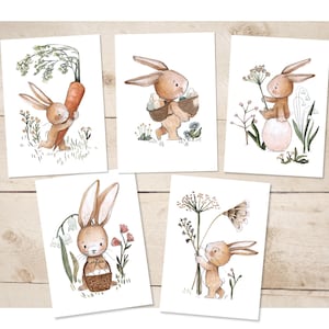 5 Osterkarten "Ostern", Karten für Ostern, Osterei Postkarten, Osterdeko, Hasenbilder, DIN A6, Kartenset