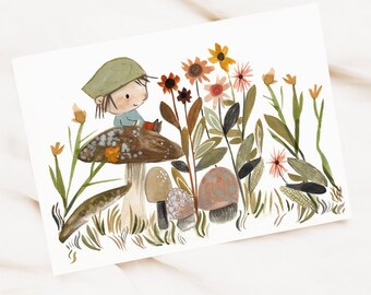 Postkarte Garten, Karte zum Muttertag, Blumen Geschenk, gemalte Grußkarte mit Blumen, Karte Sommerwiese, Garten Geschenk, Gärtnerin Geschenk