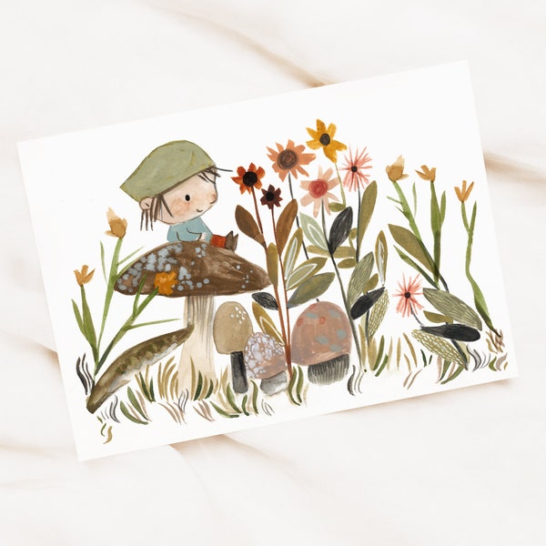 Postkarte Garten, Karte zum Muttertag, Blumen Geschenk, gemalte Grußkarte mit Blumen, Karte Sommerwiese, Garten Geschenk, Gärtnerin Geschenk