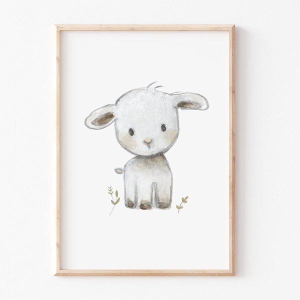 Children's picture A4 A3 "Lamb", children's room poster, children's poster, animal poster, sheep, animal print, children's room pictures, sheep picture, children's pictures