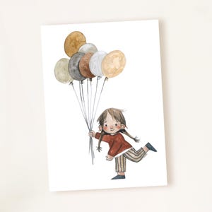 Kaart "Kind met ballonnen" Ballonnen verjaardagskaart, kinderwenskaart, All the best kaart, feestkaart, uitnodiging, kinderverjaardag