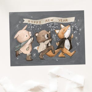 Neujahrskarten "Happy New Year", niedliche Silvesterkarten Neujahrskarten, frohes neues Jahr Karten, Neujahr