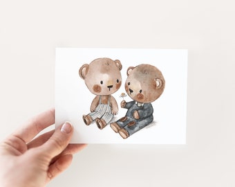 Card "For you", bear invitation card children's birthday, Mother's Day card, thank you card, first birthday, birth cards, birthday card