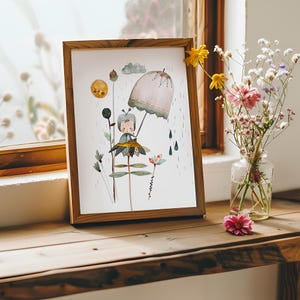 Kinderbild "Kind auf Blume" Kinder Poster Blumen Print, Kinderposter, Kinderzimmer Poster, Kinderbilder Bilder Kinderzimmer Blumenbild A4 A3