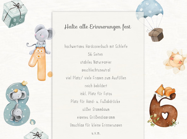 Babyalbum, Babytagebuch, Baby Geschenk Geburt, Geschenke Babyparty, Baby shower, Geschenke zur Geburt, Mein erstes Jahr Bild 9